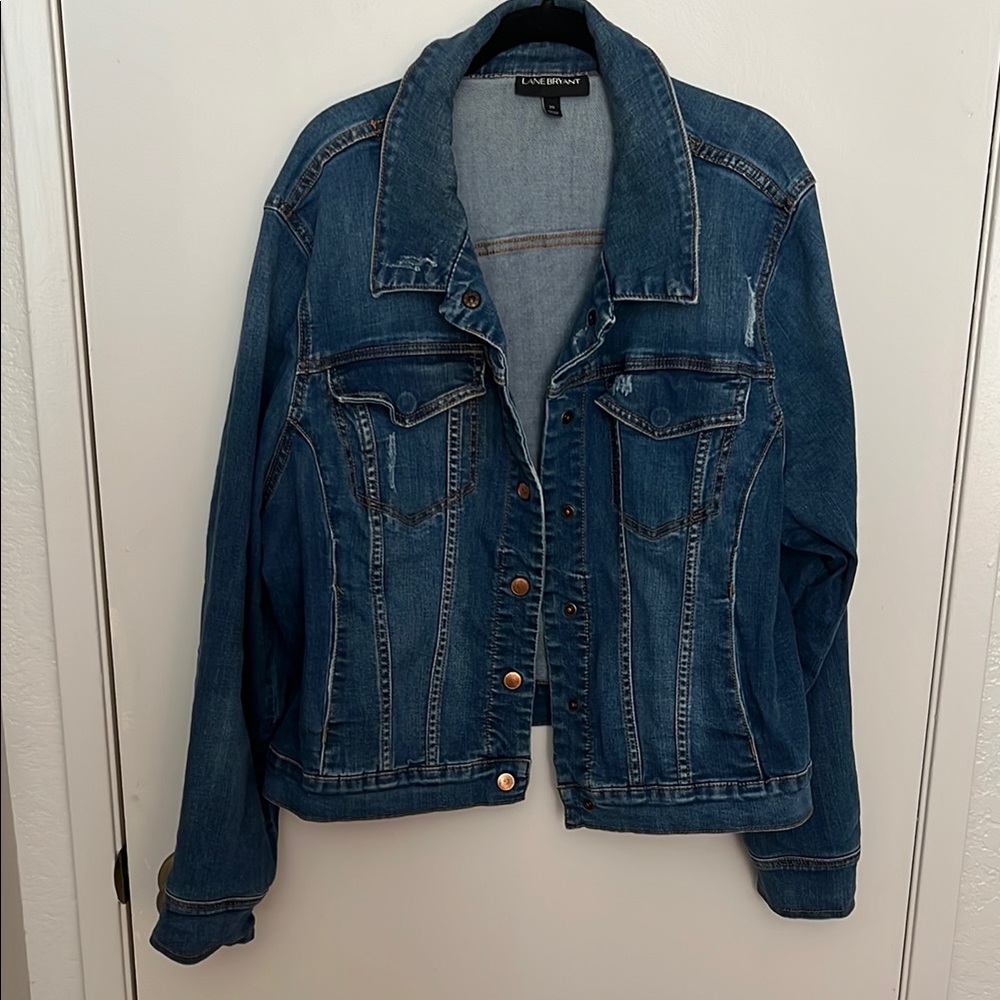 Lane Bryant Blue Jean Jacket with Classic Trucker Style and Contrast Stitching